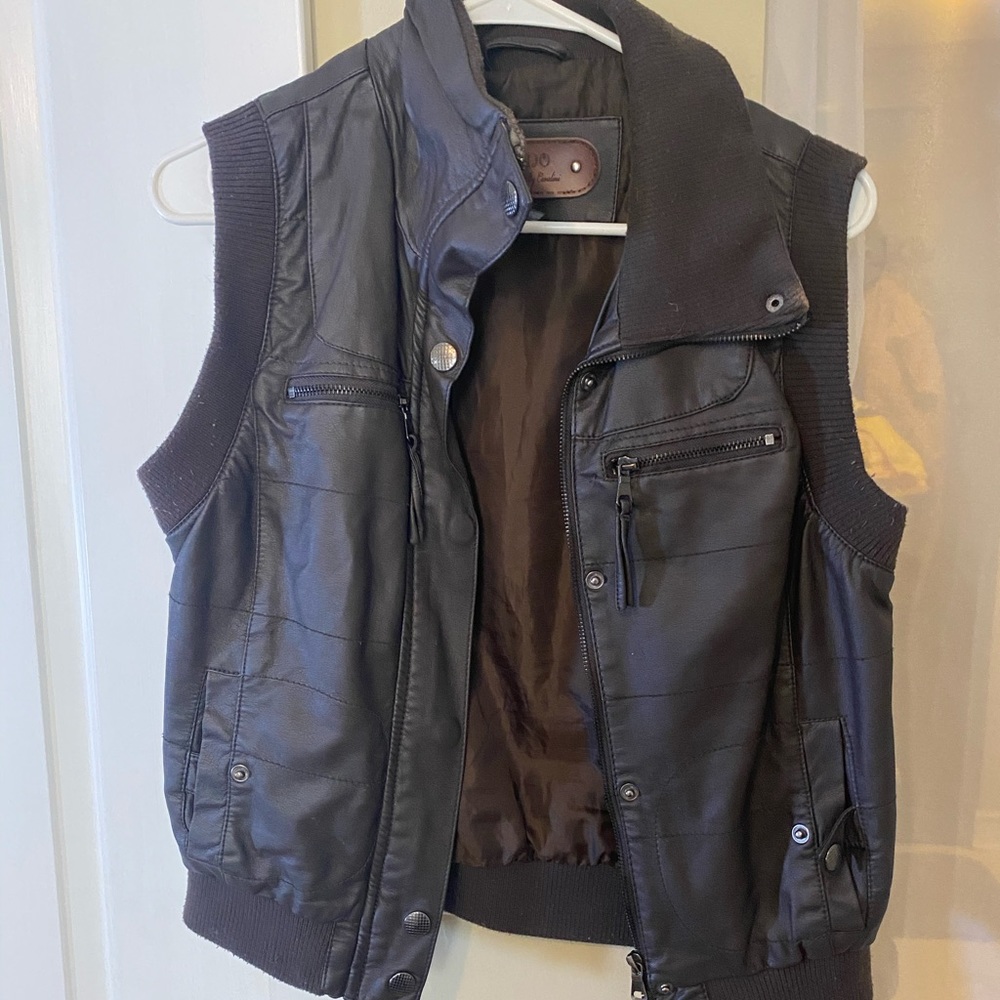 Brown leather bomber jacket